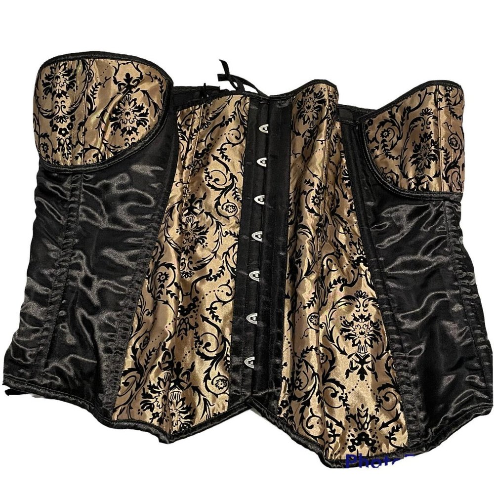 top drawer Daisy corsets womens 5xl black lace up floral velvet boned satin